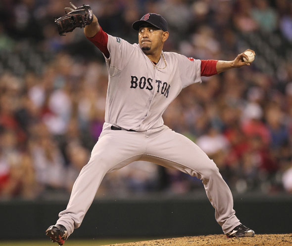 Starting pitcher Franklin Morales of the Boston Red Sox pitches against the Seattle Mariners at Safeco Field on June 28, 2012 in Seattle, Washington.