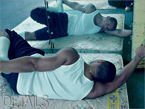 Alex Rodriguez stretches out and stares at his own reflection in this photo for Details magazine.