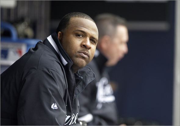 New York Yankees starting pitcher CC Sabathia looks on from the dugout after being taken out of the game during the seventh inning of a baseball game against the Oakland Athletics Wednesday, April 22, 2009,  in New York.