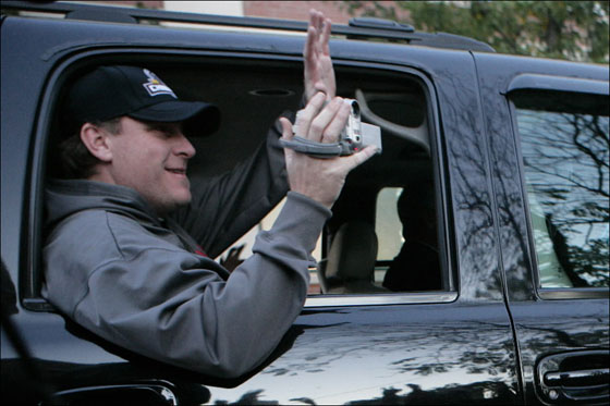 Curt Schilling greeting his fans while leaving Fenway Park on Monday October 29, 2007