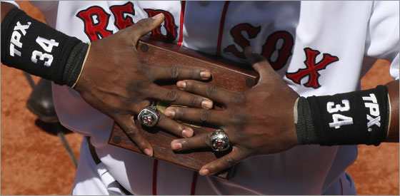 David Ortiz with his two World Series rings