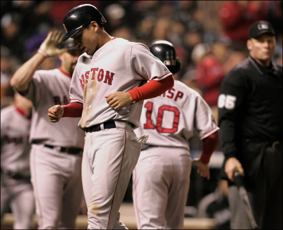 Jacoby Ellsbury and Coco Crisp score on a double by Dustin Pedroia in the 8th.