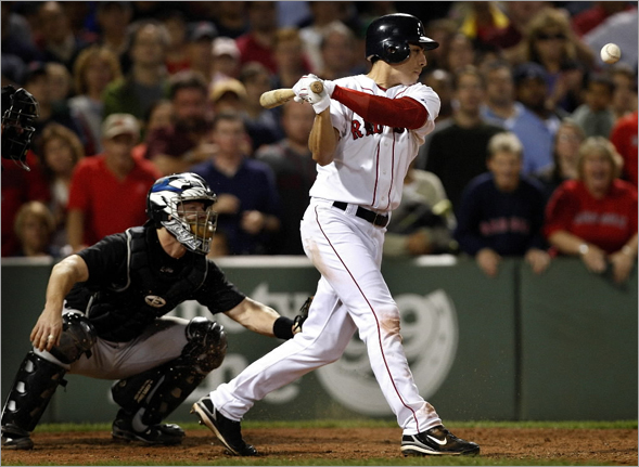 Red Sox outfielder Jacoby Ellsbury hits an infield single that put the Sox up 6-5 in the 8th.