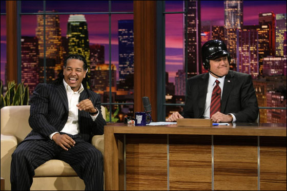 THE TONIGHT SHOW WITH JAY LENO -- Episode 3466 -- Pictured: (l-r) Manny Ramirez, Jay Leno -- NBC Photo: Paul Drinkwater