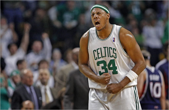 After he hit a 14 foot jump shot in the third quarter to put the Celtics ahead by 30 points, 62-32, the Hawks called a timeout, and as the crowd roared their approval, Celtics captain Paul Pierce screamed with delight. 