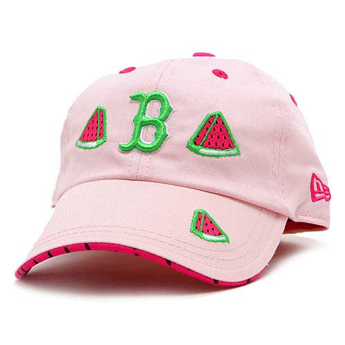 Scratch the watermelons embroidered on the visor to release scent. Team logo in cool green on light pink cap