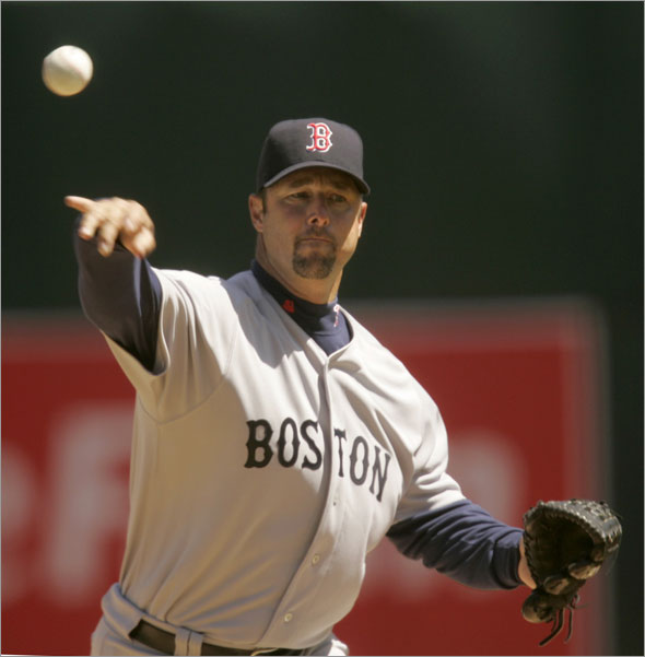 Boston Red Sox starting pitcher Tim Wakefield throws a pitch in the third inning against the Oakland Athletics during their MLB American League baseball game in Oakland, California April 15, 2009.