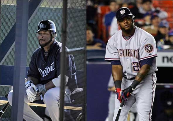 Wily Mo Pena of the Washington Nationals reacts after striking out. Gary Sheffield waiting to bat during spring training 
