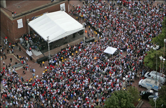  A rally at City Hall Plaza in Boston for The Boston Red Sox Team whch won the division title. It was Boston's first American League East division title in 12 years.