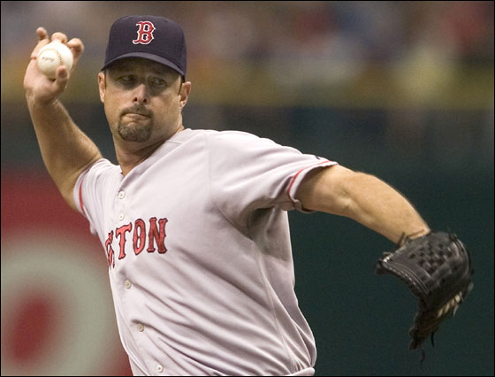 Tim Wakefield pitches against the Tampa Bay Devil Rays during the first inning of a baseball game Sunday, Sept. 23, 2007 in St. Petersburg