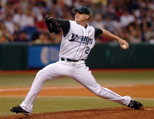 Tampa Bay Devil Rays starter Scott Kazmir pitches against the Boston Red Sox during the ninth inning Monday, July 3, 2006 at Tropicana Field in St. Petersburg, Fla. Kazmir pitched a complete game two-hit shutout, striking out 10 batters. The Devil Rays won 3-0.
