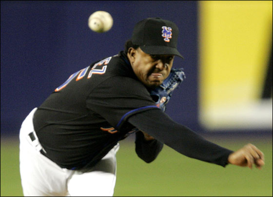 Pedro Martinez delivers a pitch in the second inning against the Washington Nationals Thursday April 6, 2006 at New York's Shea Stadium.