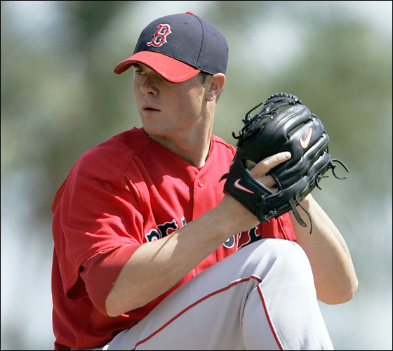 Red Sox starting pitcher Jon Lester pitches to Tampa Bay Devil Rays' Damon Hollins during the first inning of a spring training baseball game in St. Petersburg, Fla., on Thursday, March 16, 2006. (AP Photo/Keith Srakocic)