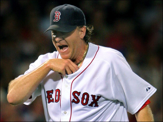 Curt Schilling howled in disgust after he gave up three runs in the top of the third inning, putting his team in a 6-1 hole.