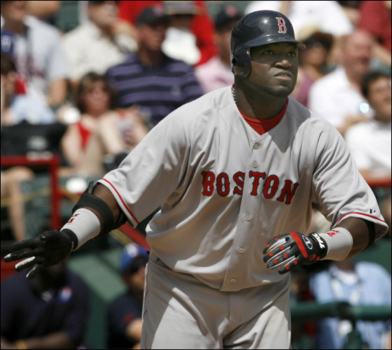Red Sox David Ortiz watches the light of his 3 run home run off of Texas Rangers starting pitcher Kevin Millwood during 5th inning action on Monday  April 3, 2006. Matthew J. Lee/Globe staff