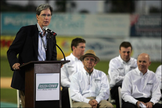 DAYTONA, FL - FEBRUARY 14: Boston Red Sox team owner John Henry speaks at a press conference announcing a partnership between Roush Racing and Fenway Sports Group at Jackie Robinson Ball Park on February 14, 2007 in Daytona, Florida.