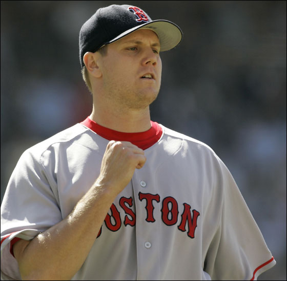  Red Sox closer Jonathan Papelbon pumps his fist as he observes the final out in the Red Sox' 4-2 victory over the San Diego Padres in their baseball game in San Diego Sunday, June 24, 2007.