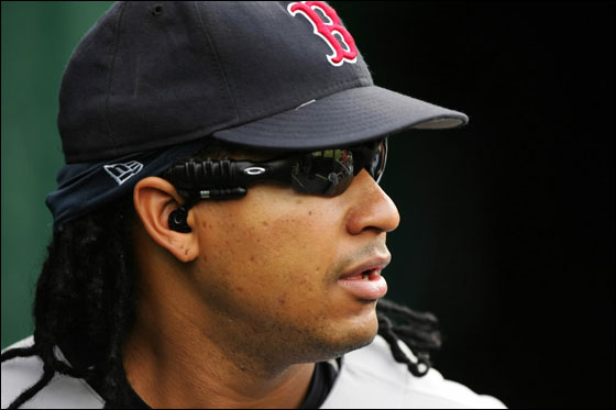 OAKLAND, CA - JUNE 04: Manny Ramirez #24 of the Boston Red Sox looks on against the Oakland Athletics on June 4, 2007 at McAfee Coliseum in Oakland, California. 