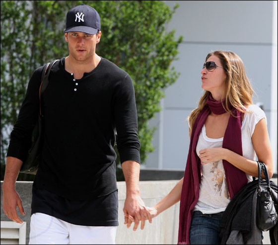 Gisele Bundchen and Tom Brady walking hand in hand in the West Village of New York city Wednesday.