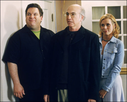 CURB YOUR ENTHUSIASM -- HBO Series -- Pictured, from left, Jeff Garlin, Larry David and Cheryl Hines.