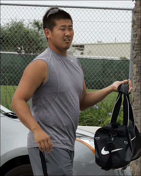 Red Sox pitcher Daisuke Matsuzaka arrives at Red Sox Minor League Complex to work out before spring training camp starts officially in Fort Myers Tuesday, Feb., 13, 2007