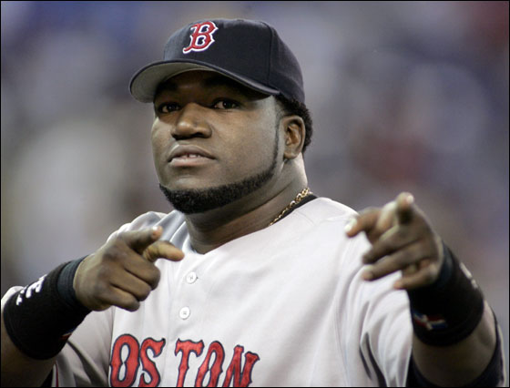 David Ortiz points to cheering fans following Boston's 5-3 victory over the Toronto Blue Jays at the end of American League play in Toronto September 14, 2005. Ortiz hit a two-run game winning homer in the eighth.