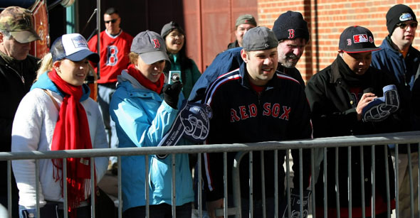 Red Sox fans come out to see the equipment truck