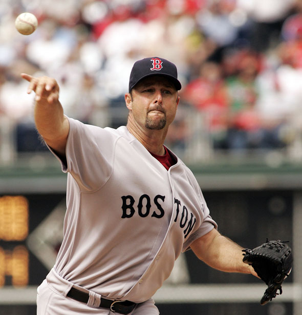 Red Sox starting pitcher Tim Wakefield works against the Philadelphia Phillies during an interleague baseball game Sunday, May 23, 2010, in Philadelphia. Wakefield pitched eight shutout innings for his first victory in nearly a year  The Red Sox won 8-3.