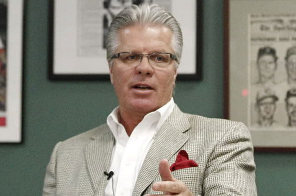 Philadelphia Phillies bench coach Pete Mackanin was the first candidate to be interviewed by the Boston Red Sox for their team's vacant manager's position. He met with the media in a workroom behind the press box at Fenway Park