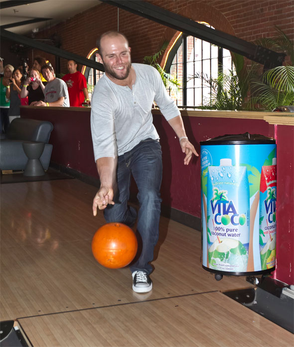 Before his big game against the Tampa Bay Rays yesterday, Dustin Pedroia took time to chill out with Vita Coco and bowl with some Red Sox fans at Lucky Strike.